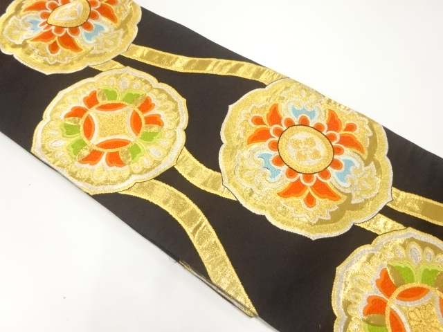 JAPANESE KIMONO / ANTIQUE FUKURO OBI / SILK / WOVEN FLOWER CREST